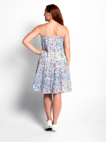 Chilli Strappy Dress in Small Orange Flowers