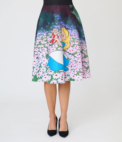 Disney Alice In Wonderland Collection By Unique Vintage Alice In Daisies Vivian Swing Skirt