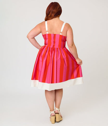 Disney Dumbo Collection by Unique Vintage Plus Size Red & Pink Stripe Dumbo Swing Dress