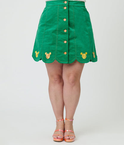 Disney Food Collection by Smak Parlour Plus Size Green Mickey Citrus Corduroy Mini Skirt
