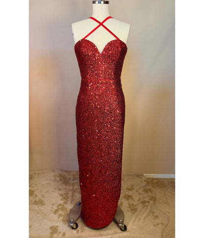Elle Rebel Red Sequin Side Slit Evening Gown