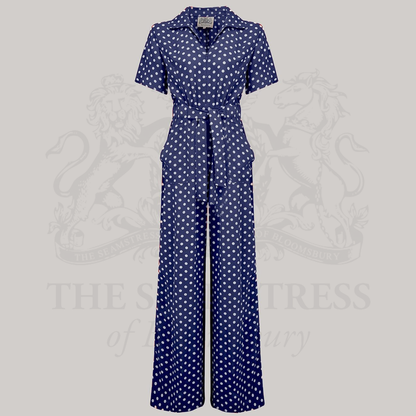 Lauren Siren Suit in Navy Polka