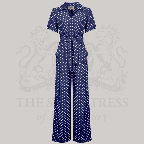 Lauren Siren Suit in Navy Polka
