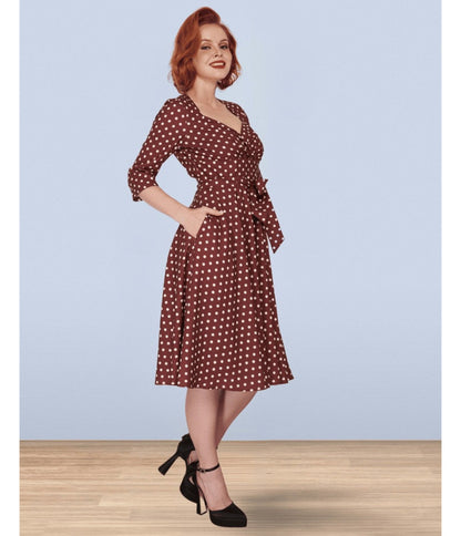 Lindy Bop Brown Polka Dot Rita Flared Dress