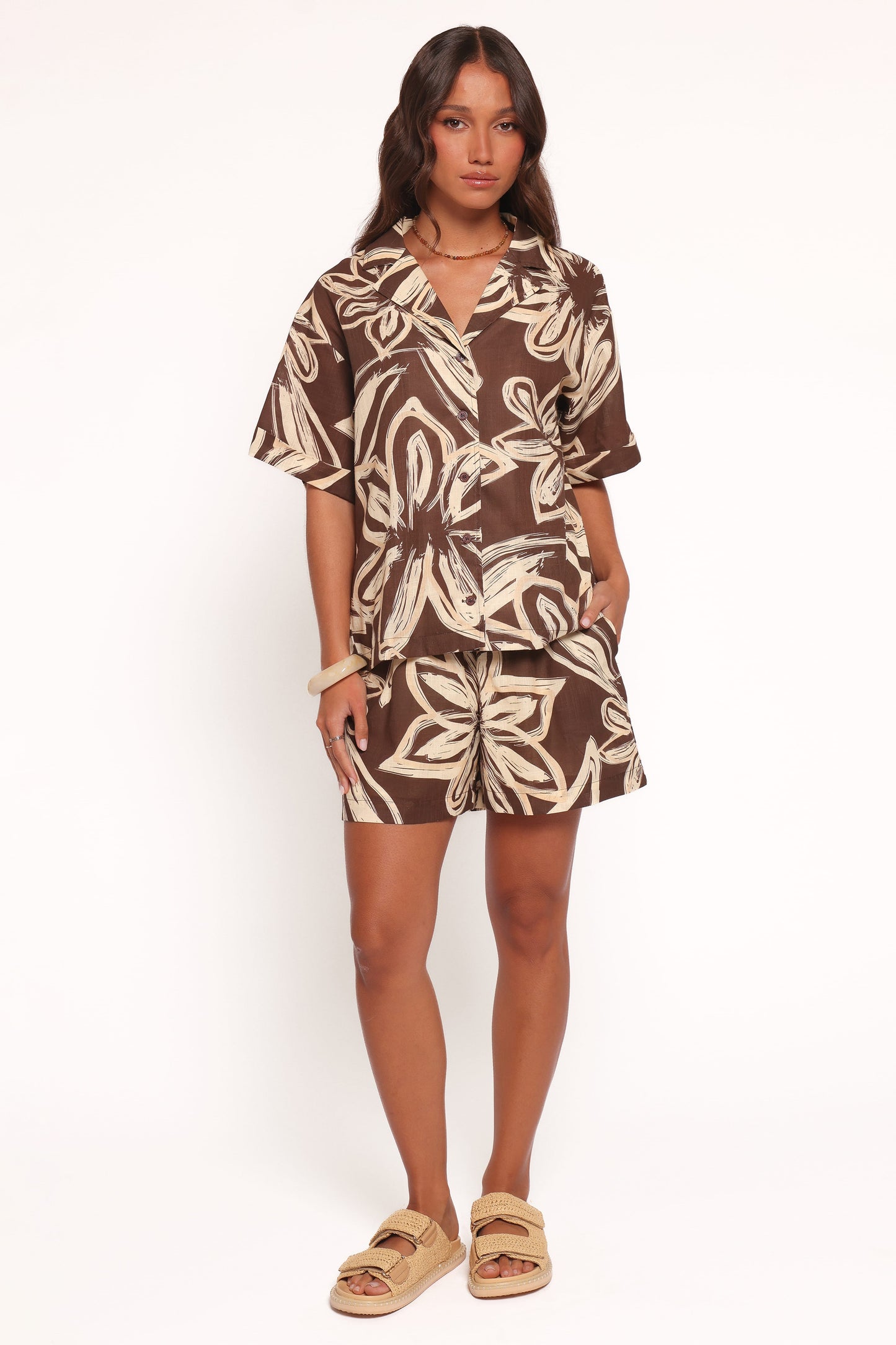 Pacifica Button Up Shirt - Chocolate Floral