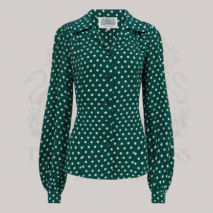 Poppy Blouse in Green Polka