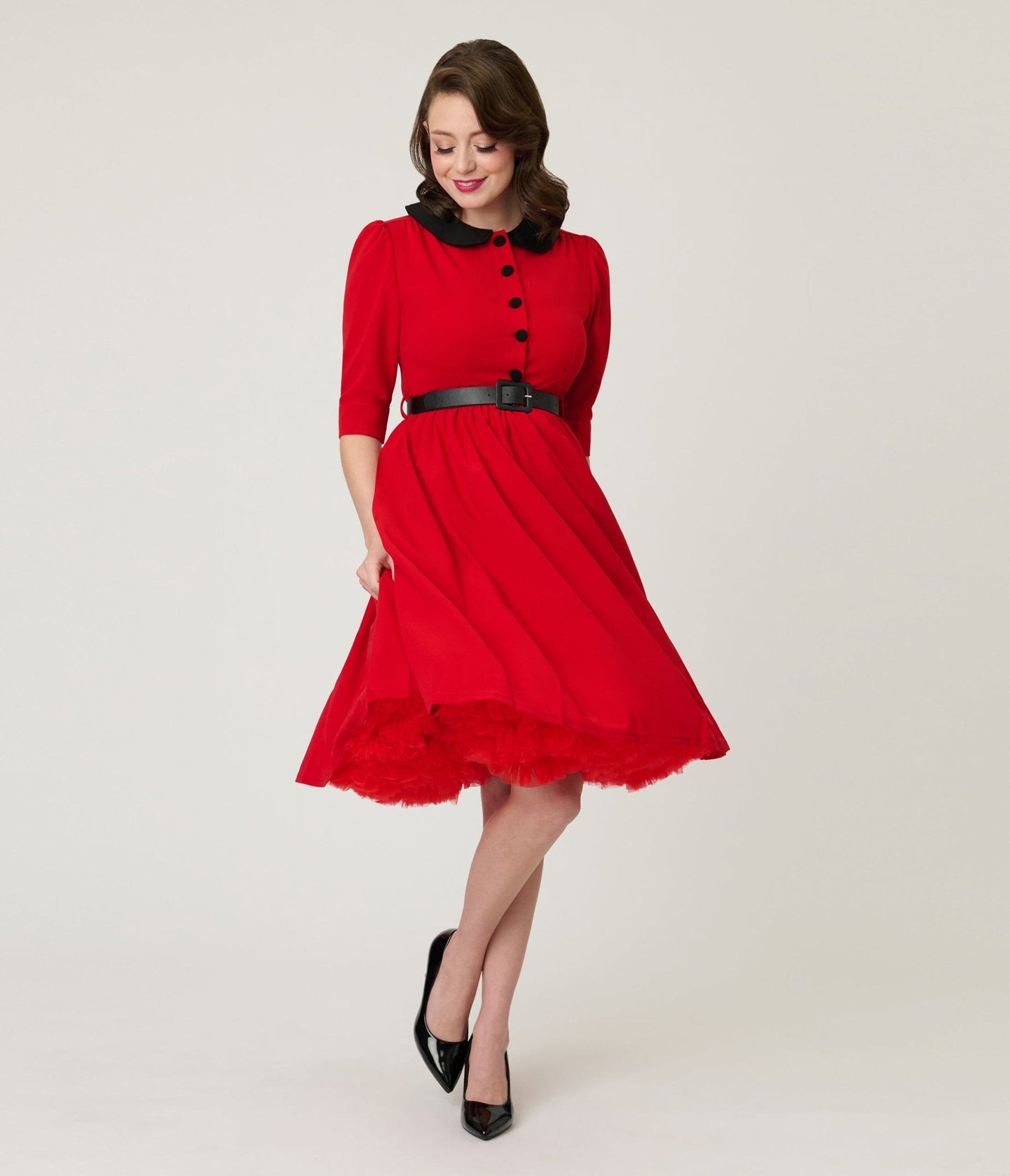Red & Black Collared Swing Dress