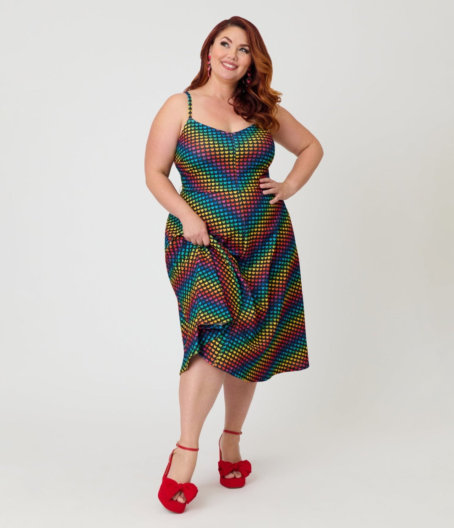 Smak Parlour Plus Size Black & Rainbow Heart Chevron Midi Dress