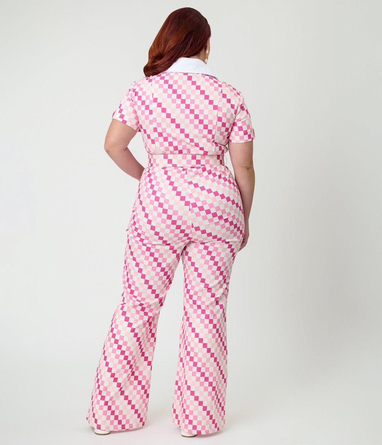 Smak Parlour Plus Size Pink Checkerboard Flare Jumpsuit