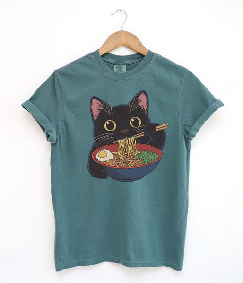 Teal Cat Ramen Graphic Tee
