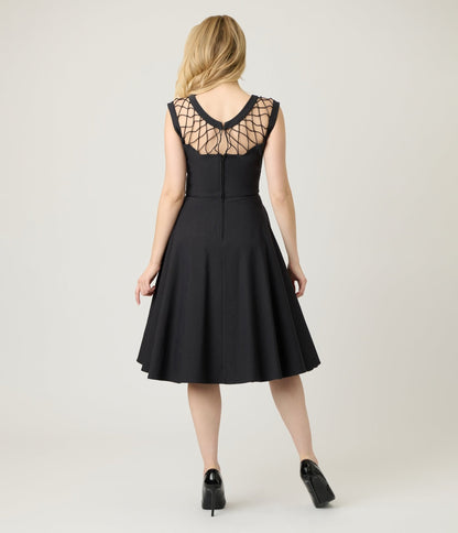 Unique Vintage Black Diamond Cable Swing Dress