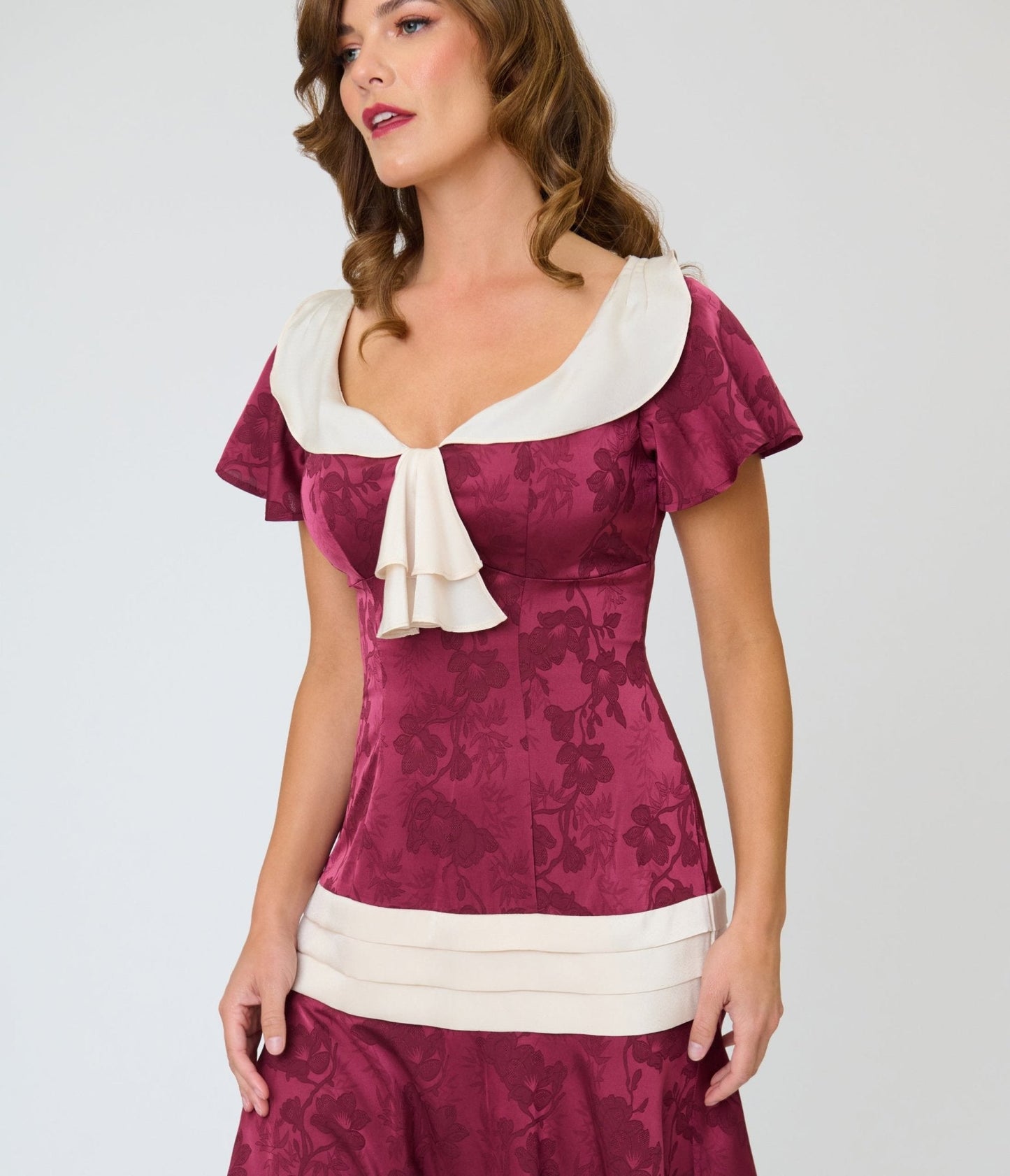 Unique Vintage Burgundy & Ivory Wilshire Flapper Dress