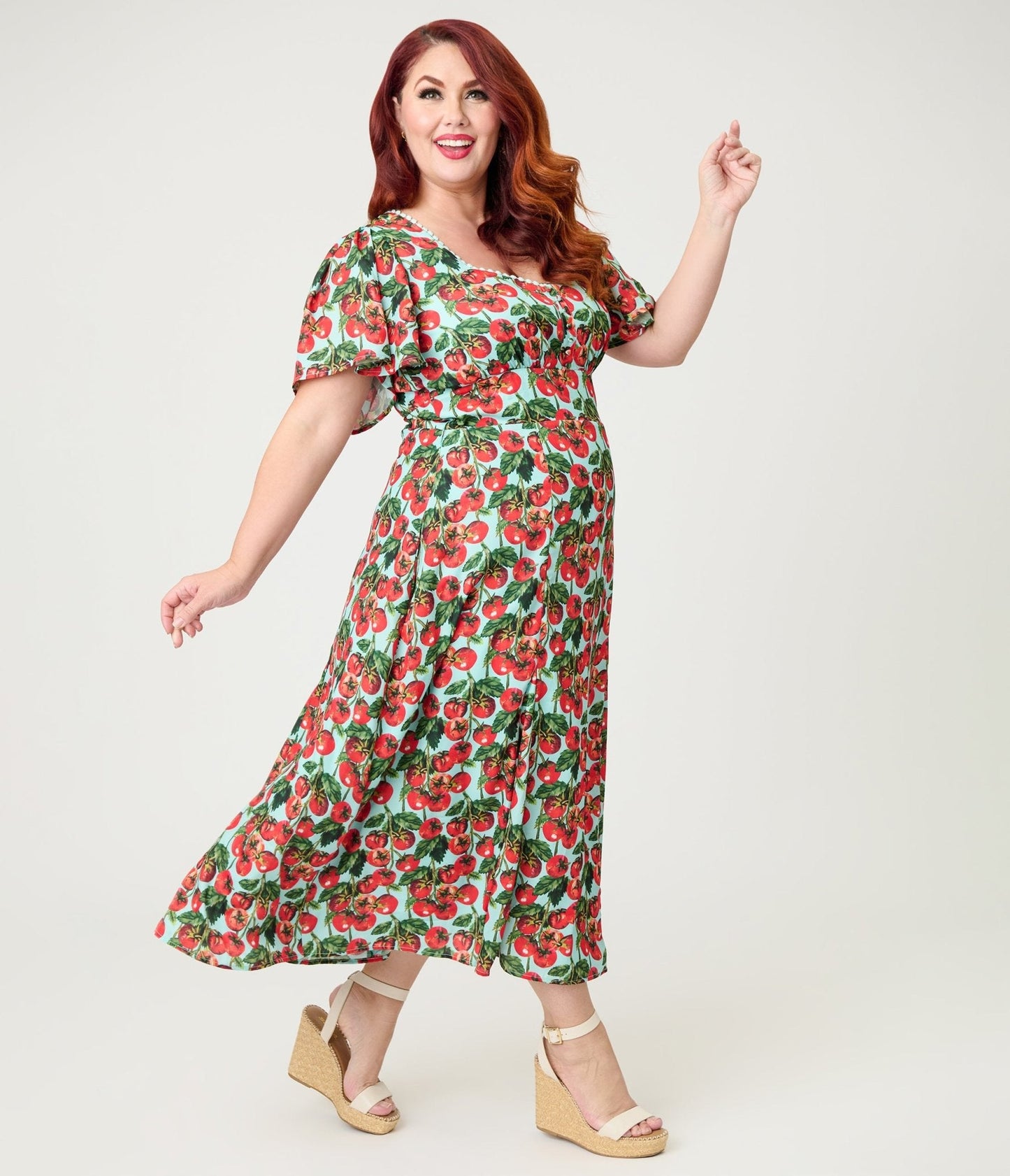 Unique Vintage Plus Size Cherry Tomato Midi Dress