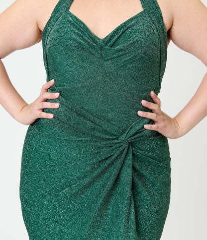 Unique Vintage Plus Size Green Shimmer Romper & Sarong Set