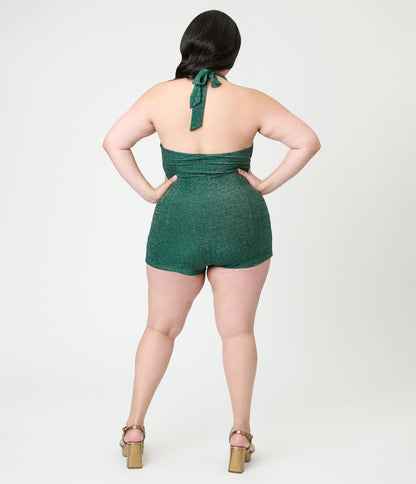 Unique Vintage Plus Size Green Shimmer Romper & Sarong Set